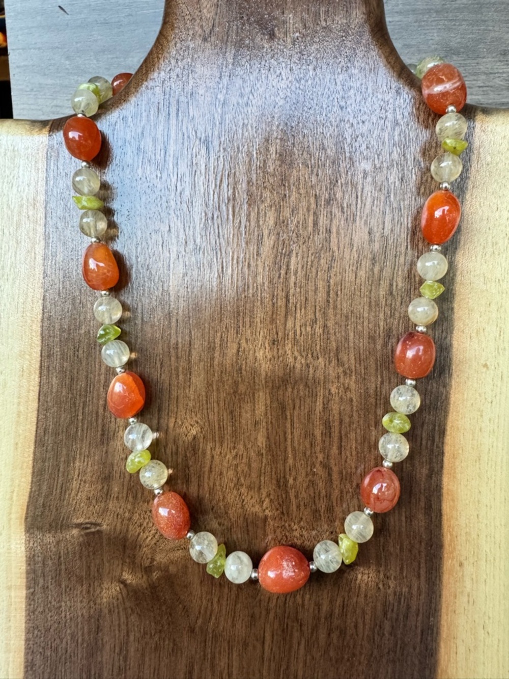 Handcrafted Carnelian, Citrine and Serpentine Gemstone Necklace